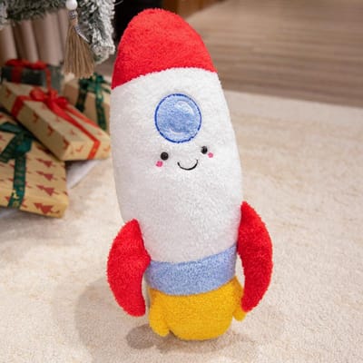 Cartoon Creatieve Transport Knuffelpop Kussen Bus Brandweerauto Vliegtuig Raket Huis Pluche Speelgoed Huisdecoratie Cadeau Voor Kinderen see choose option red