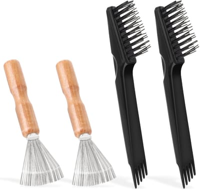Dailygoods- Haarborstelreiniger 4 Stuks - Borstelreiniger/Dubbele Borstel - Houten Handvat - Kunststof/IJzer - Grondige Reiniging - Lichtgewicht 89,3 g