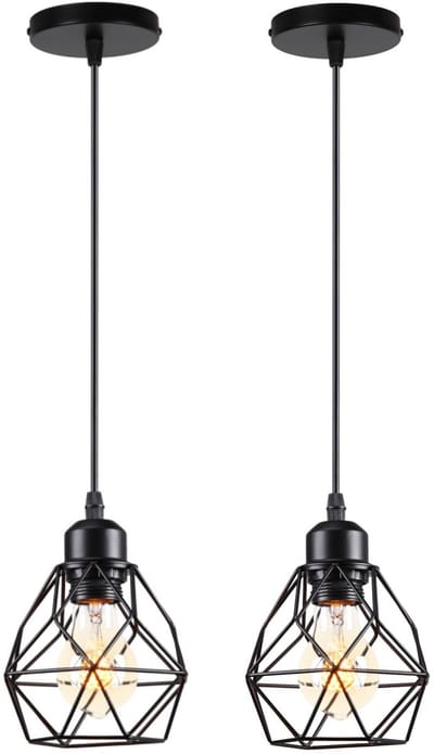 2 Stuks Hanglamp Industriële Zwart E27 Plafondlamp voor Binnen Slaapkamer Kroonluchter Retro