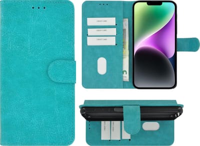 MoDo hoesje Geschikt voor iPhone 14 Plus - Kunstleer Book Case - Turquoise