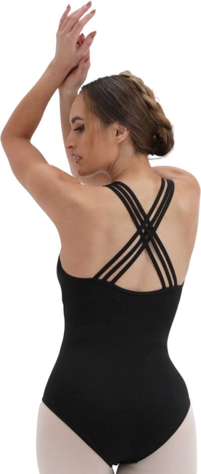 Dancer Dancewear® Elegant zwart Balletpak | “Expression” | Balletpak dames zwart | met 3 bandjes | Maat S | Maat 34
