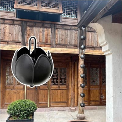 Regenketting - Waterafvoer Ornament - Water Opvangen - Bloemvormig Design - 6 Cups Per Meter - Zwart