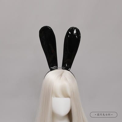 Handgemaakte Leuke Konijn Meisje Hoofddeksel Lolita Halloween Feest Verkleed Lederen Hoofdband black