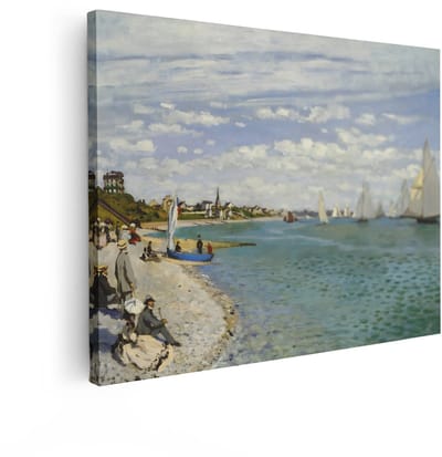 Artaza Canvas Schilderij Landschap Monet - 40x30 cm - Wanddecoratie Strand Zee - Muurdecoratie Impressionisme - Kamer Accessoires Zeilboten
