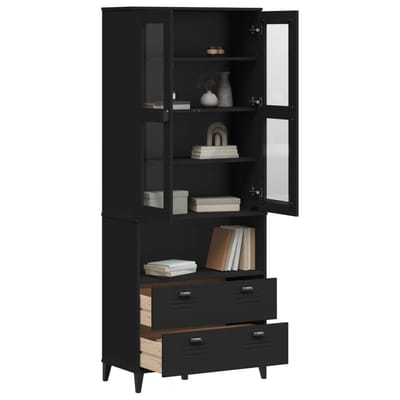 vidaXL - Hoge - kast - VIKEN - 80x40x200 - cm - massief - grenenhout - zwart