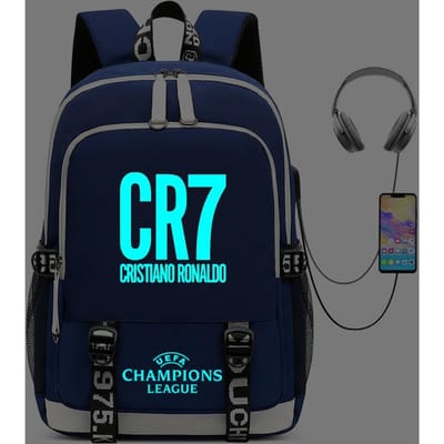 Sac à Dos Périphérique Ronaldo à Chargement USB Sac d'École Lumineux pour Étudiant Sac de Randonnée Extérieure 16inch