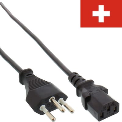 C13 (recht) - Type J / SEV 1011 (recht) stroomkabel - 3x 0,75mm / zwart - 1,8 meter
