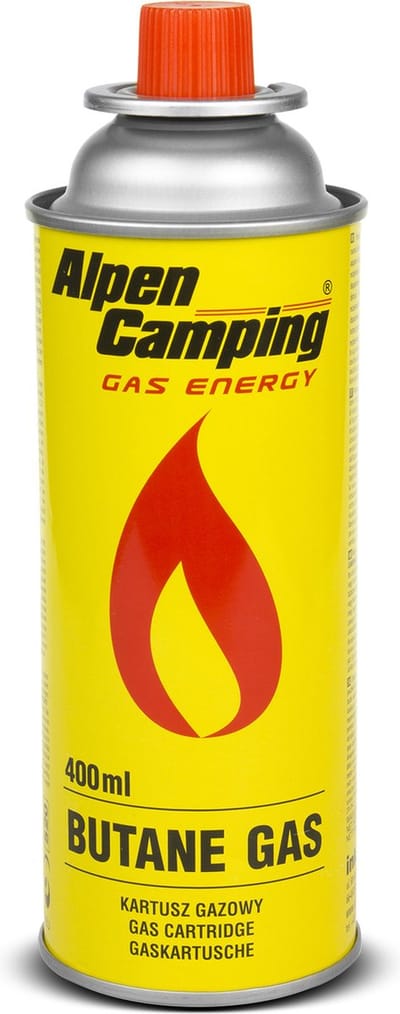 Alpen Camping - Gaspatroon 400 ml | Certificaat: Pi 0875 |  EN417 compliant, isobutaan, werkbereik -10 ° C tot + 40 ° C, IK004