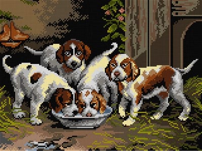 Borduurstramien Orchidea - 3521 - Puppies drinking Water - 30 x 40 (STRAMIEN ZONDER GARENS)