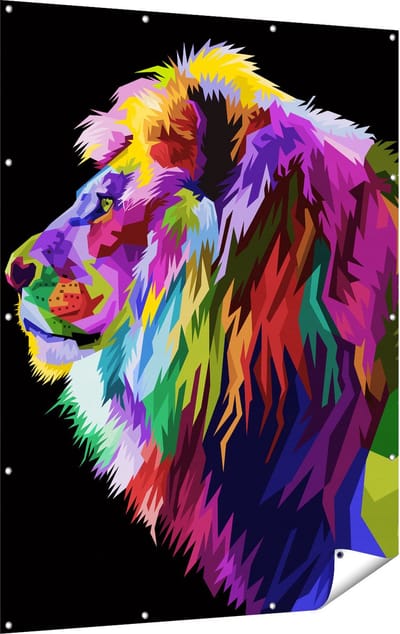 Gards Tuinposter Gekleurde Leeuw - Abstract - Kleur - 120x160 cm - Tuindoek - Tuindecoratie - Wanddecoratie buiten - Tuinschilderij