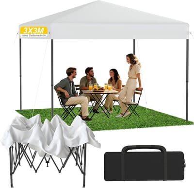 Vouwpaviljoen - Partytent Tuinpaviljoen - Buitenfeesten Organiseren - Eenvoudige Installatie Met Eén Knop - 3 x 3 m - Wit