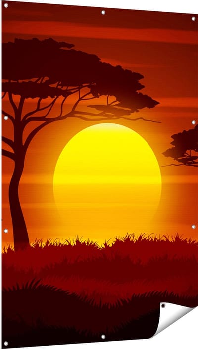 Gards Tuinposter Zonsondergang in de Savanne - Abstract - 100x150 cm - Tuindoek - Tuindecoratie - Wanddecoratie buiten - Tuinschilderij