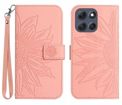 Coverup Hoesje - Geschikt voor Motorola Moto G86 Hoesje - Coverup Zonnebloem Book Case met Koord - Roze