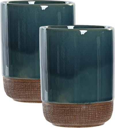 Items Badkamer tandenborstel beker - 2x - Polystone - Emerald groen 10 cm