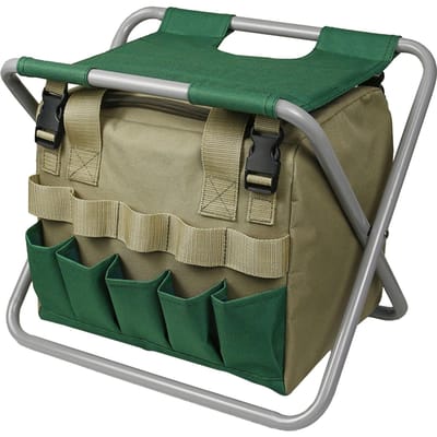 Sac fourre-tout de jardinage avec tabouret pliant, sac de rangement d'outils à main, Kit d'outils de jardinage, organisateur de pelouse gris