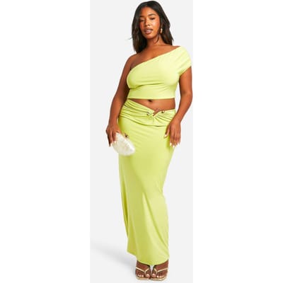boohoo Dames Plus Double Slinky Uitgesneden Versiering Detail Maxi Rok | Limoen | Maat: 44