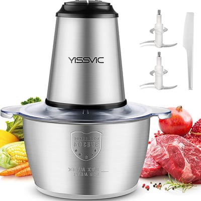 YISSVIC Universele Hakmolen - 1,5 liter - 300 W - Elektrische multi-hakmolen met 2 snelheden - 4 Roestvrijstalen messen voor vlees, groenten, fruit en babyvoeding