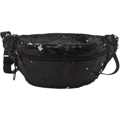 Glitter Sequin Heuptasjes Veelzijdig Brede Schouderband Ritssluiting Crossbody Tas Schoudertas Telefoon Tasje Glanzend Heuptasje Buiten zwart