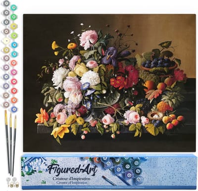 Figured'Art Schilderen op Nummer Volwassenen canvas Fruit en Bloemen - Severin Roesen - Handwerk acrylverf Kit DIY Compleet - 40x50cm zonder frame