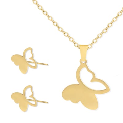 Cadeau Ketting & Oorbellen set met Vlinder - Roestvrij Staal - Goudkleurig - Cadeau Sieraad op Kaartje - Pax Amare