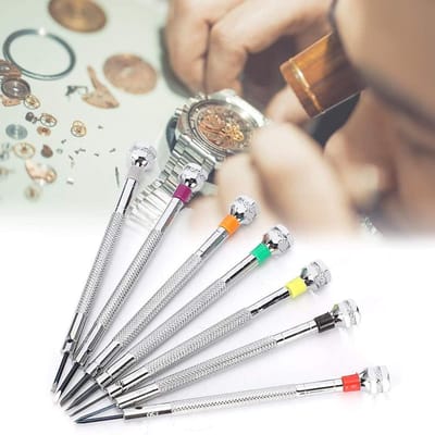 Schroevendraaier Set - Precisie Gereedschap - Horloge Reparatie - Koperen Constructie - 7 Delig - Zilver