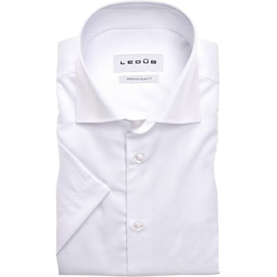 Ledub modern fit overhemd - korte mouw - popeline - wit - Strijkvriendelijk - Boordmaat: 37