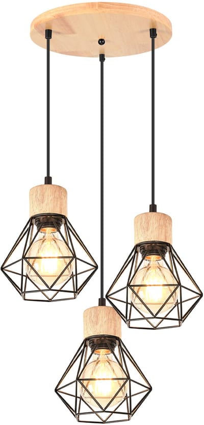 3 Hanglampen Diamant E27 Kroonluchter Industriële Vintage voor Slaapkamer Woonkamer Zwart