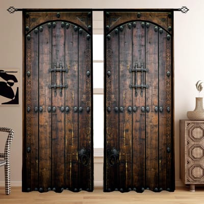 2 pièces Rideaux à motif de porte en bois Rideaux décoratifs pour fenêtre, Traitements de fenêtre pour chambre à coucher, salon, décoration de maison, décor de pièce 100W130H(CM)40x51in&rod pocket