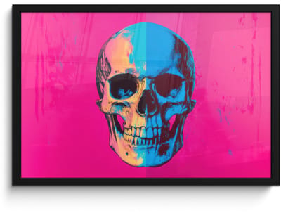 Poster in lijst - Fotolijst 60x40 cm - Posters - Neon - Blauw - Pop-art - Schedel - Posterlijst zwart - Decoratie - Wanddecoratie woonkamer - Muurdecoratie slaapkamer
