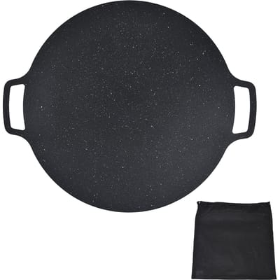 Koreaanse BBQ Grillpan IJzer Anti-aanbak Hittebestendig Ronde Grillplaat voor Varkensbuik 30cm/11.8in black