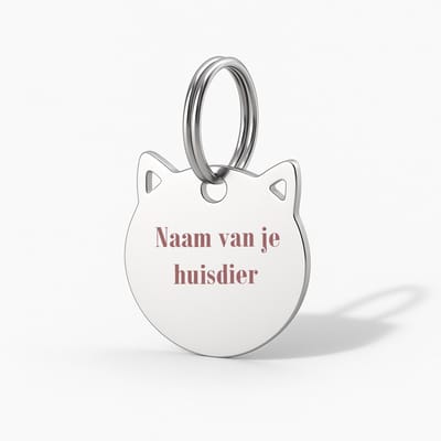 Kattenpenning - Naamplaatje poes (2,8x2,8 cm) - Zilver / RVS - Laser gegraveerd - Gepersonaliseerd - Dierenpenning