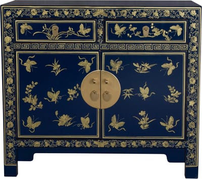 Fine Asianliving Chinese Kast Midnight Blauw Vlinders Handbeschilderd - Orientique Collectie B90xD40xH80cm Chinese Meubels Oosterse Kast