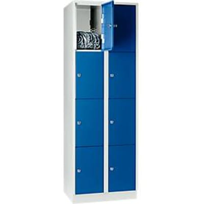 Vakkenkast 300 mm, 2 compartimenten, 8 vakken, veiligheidscilinderslot, sokkel, gentiaanblauw