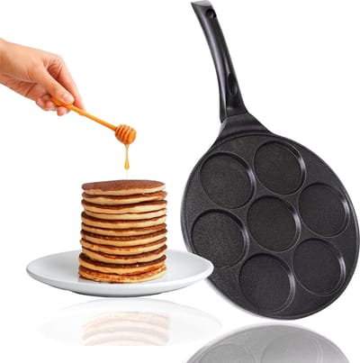 Keramische Koekenpan 27 cm - Antiaanbaklaag - Mini-pannenkoeken - Mini-crêpe - Braadeieren - 4 & 7 Vormen - Inductiebestendig