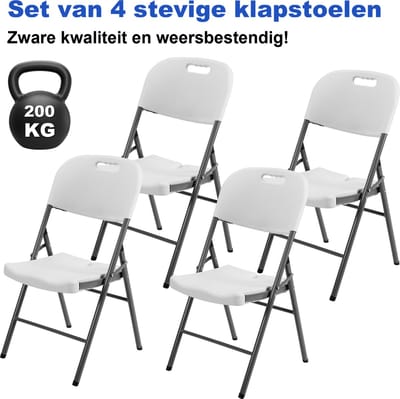 Bardi 4 Delige Klapstoelenset – Vouwstoelenset Zware Kwaliteit, Weersbestending 47 x 54 x 87 cm. – Wit