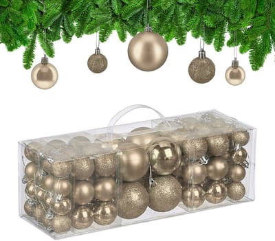 kerstballen set van 76 - 3, 4 en 6 cm - plastic - onbreekbaar - champagne