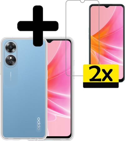 Hoesje - Met 2x Screenprotector - Geschikt voor OPPO A17 - Sterk & Shockproof - Back Cover - Siliconen Case - Telefoon Hoes - Telefoonhoesjes - Transparant