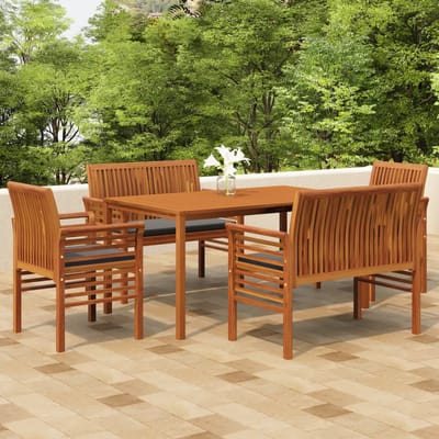vidaXL - 5-delige - Tuinset - met - kussens - massief - acaciahout