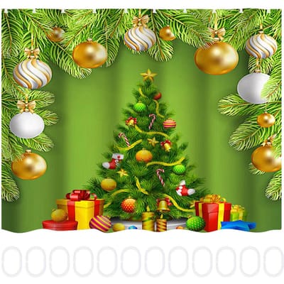 150x180cm Kerstboom Thema Patroon Waterdicht Douchegordijn met Haken Badkamer Decoratie green