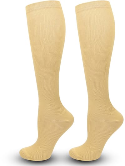 2x Compressiekousen - Steunkousen - Compressie sokken - Verbetert de bloedcirculatie - Vliegtuigsokken - Sportsokken - Ondersteunend - Beige - S/M - 2 Paar - Jonyx