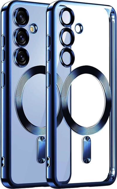 Hoesje geschikt voor Samsung Galaxy S25 - Techsuit Luxury Crystal Back Cover - Geschikt voor MagSafe - Transparant/Donkerblauw