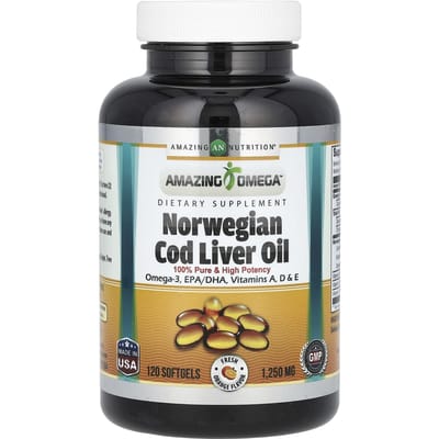 Amazing Nutrition, Huile de foie de morue norvégienne, Orange fraîche, 1 250 mg, 120 capsules molles