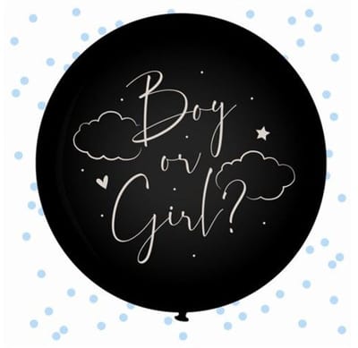 Gender Reveal Ballon - Boy or Girl Zwart - 60 cm - Blauwe Confetti