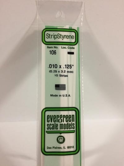 Evergreen Modelbouwdecoratie - 106 Strip 0,25mmX3,2mmX35cm - 10 stuks Styreen
