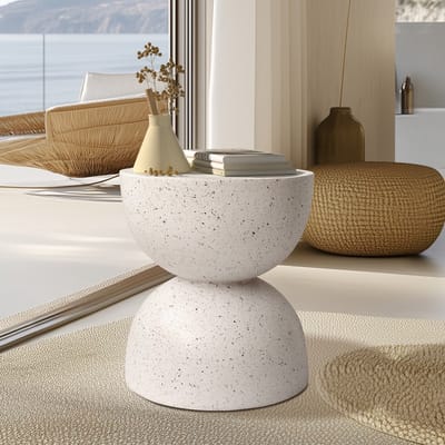 FATIVO Bijzettafel - Zandloper nachtkastje - Witte Koffietafel voor Binnen/Buiten - 40x44.5cm