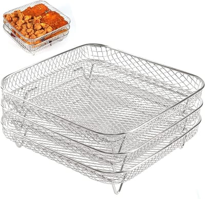 Set van 3 Stapelbare RVS Airfryer Mandjes voor Grillen, Bakken en Droogrekken