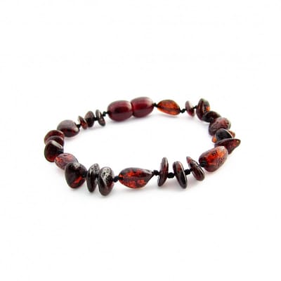 Wild Sun Barnsteen Armband Baby / Peuter - Amber Enkelbandje - Baltische Barnsteen – Pijnstillend bij Doorkomende Tanden - 14 cm - Mix - Cherry