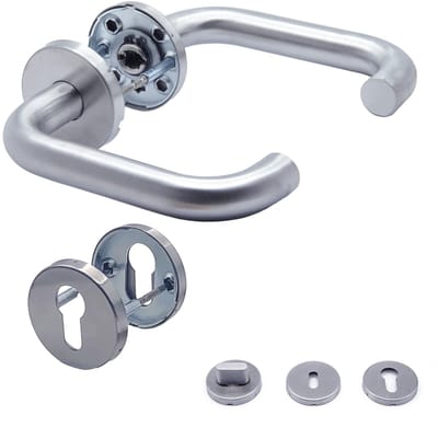 Dailygoods- Deurgrepen INOX - Deurkrukgarnituur - Deurbeslag - Rond rozetgarnituur - Roestvrij staal - U-model H-0203 - Deurklink