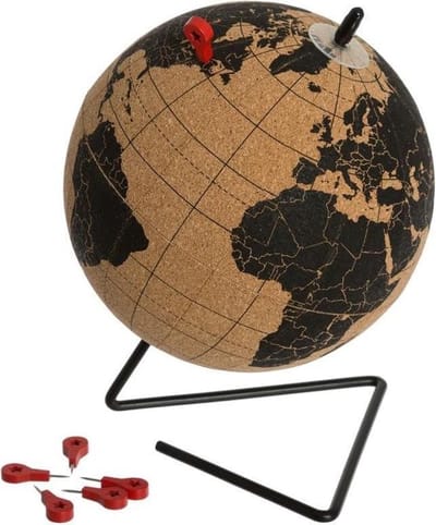 Wereldbol Kurk Met Metalen Standaard - Diameter 15 cm - Decoratie Reizen Globe