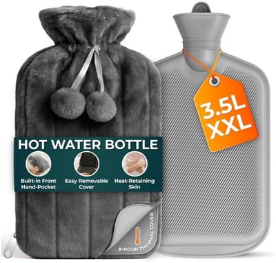 Famanu - XXL warmwaterkruik 3.5L met hoes – langdurige warmte – grijs design